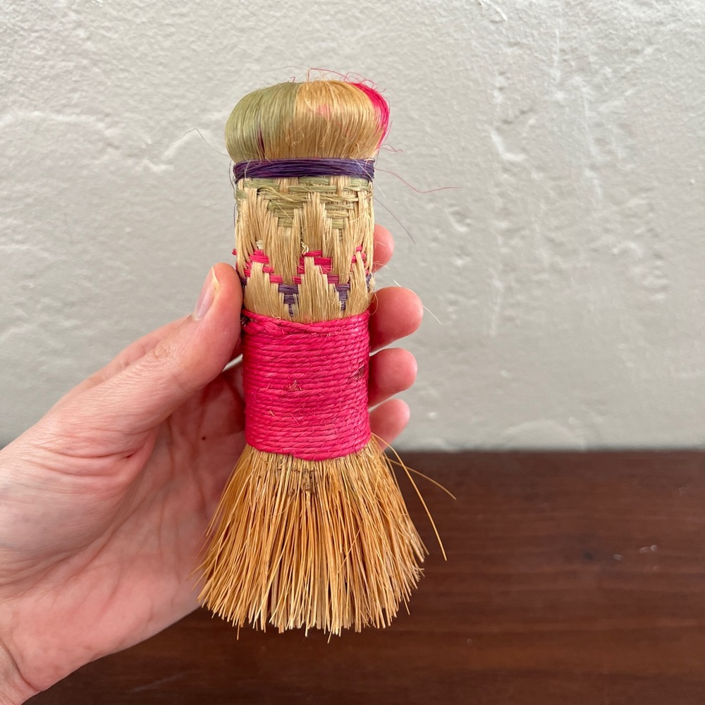 Vintage colorful artisan hand brush art object fiber art textile folk art